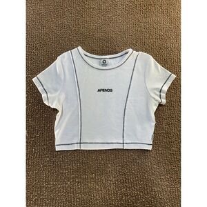 Afends Womens White Ribbed Contrast Stitch Logo Crop Top Short Sleeve Tee